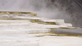 Cinematic shot of thermal mineral terrace at Mammoth Hot Spring in Yellowstone National Park, USA - Powered by Shutterstock - Get 15% off with code: PIKWIZARD15