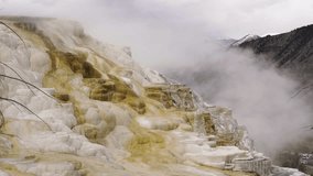Cinematic shot of thermal mineral terrace at Mammoth Hot Spring in Yellowstone National Park, USA - Powered by Shutterstock - Get 15% off with code: PIKWIZARD15