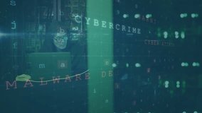 Cybersecurity threat detection animation over person using laptop in dark room. darkness, technology, safety, digital, computer - Powered by Shutterstock - Get 15% off with code: PIKWIZARD15