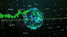 Financial data and stock market analysis animation over rotating globe and graphs. Finance, economy, global, charts, investment - Powered by Shutterstock - Get 15% off with code: PIKWIZARD15