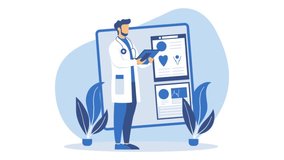 Footage of Male Doctor Analyzing Heartbeat Data with Infographic on Screen - Powered by Shutterstock - Get 15% off with code: PIKWIZARD15