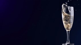 Champagne glass with bubbles over falling snow animation on dark background. Celebration, festive, luxury, sparkle, elegant, winter - Powered by Shutterstock - Get 15% off with code: PIKWIZARD15