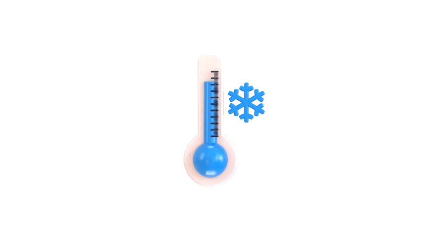 3d thermometer icon on cold temperature icon animation