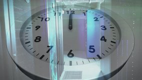 Clock animation over server room, indicating time management in data centers. technology, networking, infrastructure, efficiency, servers, operations - Powered by Shutterstock - Get 15% off with code: PIKWIZARD15