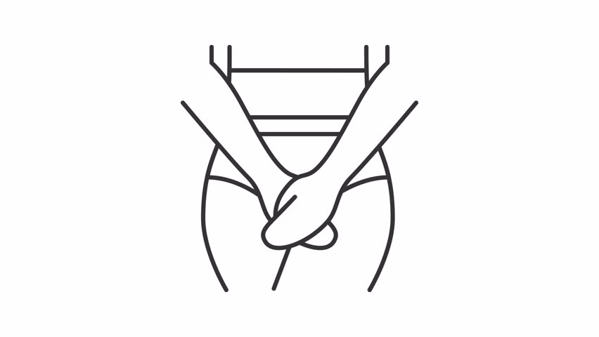 Incontinence line animation. Bladder leakage animated icon. Moving legs, switching. Urinary system. Black illustration on white background. HD video with alpha channel. Motion graphic