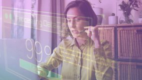 Processing data animation over woman working on laptop in home office. Technology, data analysis, remote working, business, workplace, modern - Powered by Shutterstock - Get 15% off with code: PIKWIZARD15