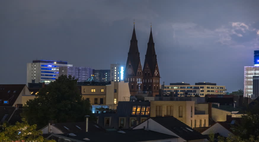 Hamburg city skyline at night panorama skyline aerial top view old town church hamburg cathedral.