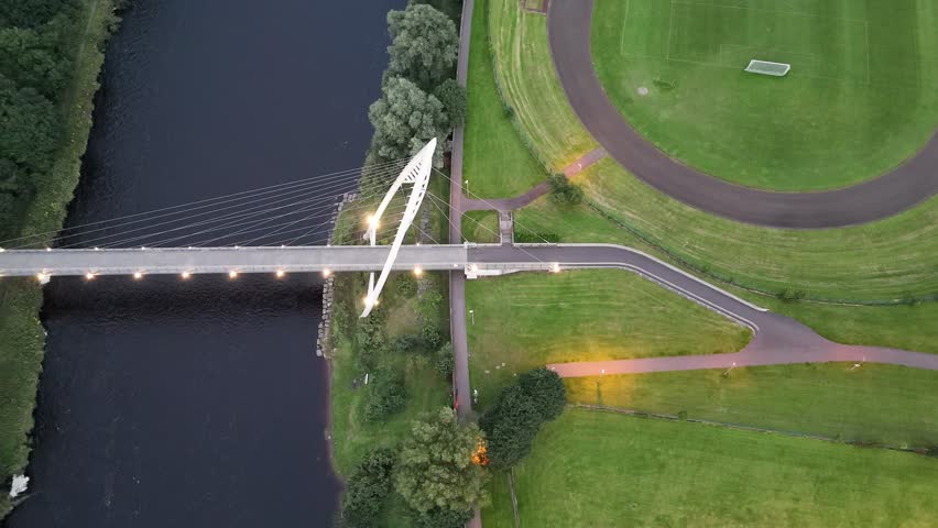Aerial view of the bridge over the Mourne River in Strabane in Northern Ireland
