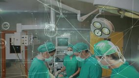 Medical data and network connections animation over surgeons performing operation. Healthcare, surgery, technology, innovation, connectivity - Powered by Shutterstock - Get 15% off with code: PIKWIZARD15