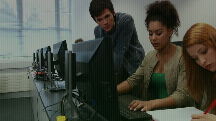 Binary code animation over diverse people working on computers in office. Technology, coding, teamwork, diversity, collaboration, digital - Powered by Shutterstock - Get 15% off with code: PIKWIZARD15