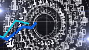 Spiraling binary code and blue graph animation over grid background. Technology, data, cybersecurity, digital, futuristic, coding - Powered by Shutterstock - Get 15% off with code: PIKWIZARD15