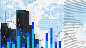 Financial data and stock market trends animation over world map and bar charts. Finance, global, analytics, economy, statistics, visualization - Powered by Shutterstock - Get 15% off with code: PIKWIZARD15
