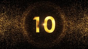 Ten Seconds Countdown from Number 10 to 0 with gold particles animation Effect cinematic title background . 4K 3D for show openers, sporting events, title trailer, social media, New Year Eve. - Powered by Shutterstock - Get 15% off with code: PIKWIZARD15