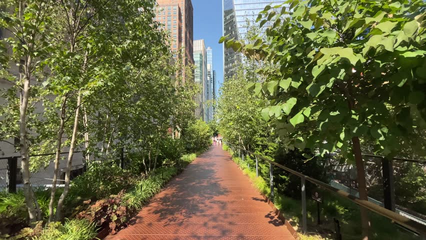 Walking through the High Line park in New York City