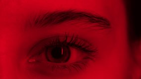 Close-Up View Of A Girl'S Large Eye Blinking In Red Light - Powered by Shutterstock - Get 15% off with code: PIKWIZARD15