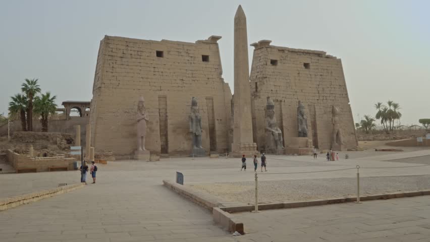 The integral view of the Temple of Luxor facade in the late afternoon