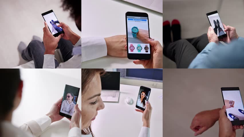 Man Trying Virtual Sneakers And Other Items In Shop Or Store AR App - Powered by Shutterstock - Get 15% off with code: PIKWIZARD15