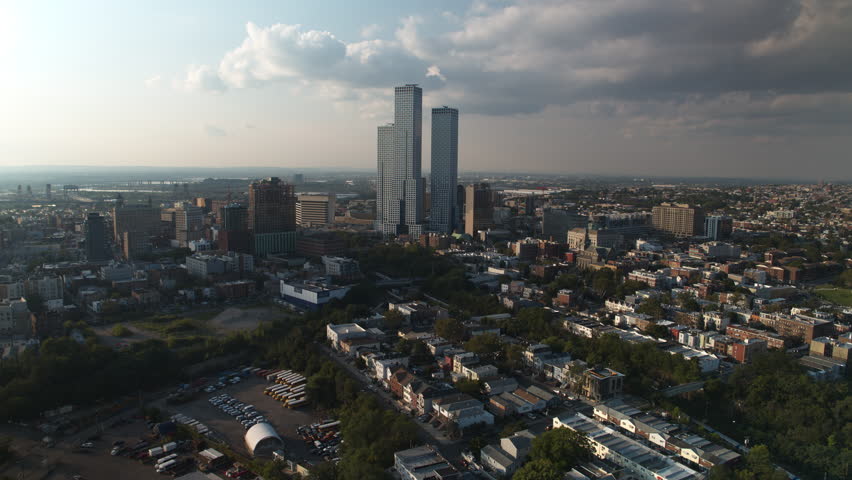 Aerial View Shot of New Jersey, Jersey City, Journal Square, Hoboken, The Heights, McGinley Square
