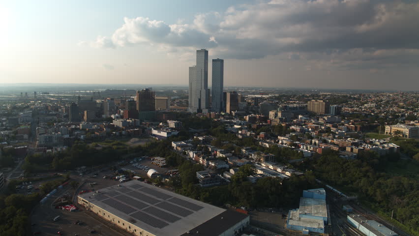 Aerial View Shot of New Jersey, Jersey City, Journal Square, Hoboken, The Heights, McGinley Square