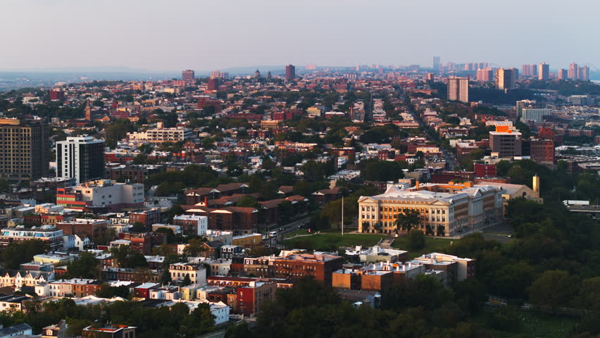 Aerial View Shot of New Jersey, Jersey City, Journal Square, Hoboken, The Heights, McGinley Square