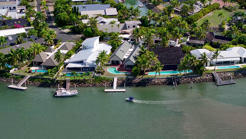 Private Holiday Accommodations At Tropical Resorts On Fiji Denarau Island. Aerial Shot