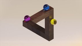 A wooden 3D geometric shape creating an optical illusion, featuring vibrant glass spheres in blue, purple, and yellow, set against a neutral background. - Powered by Shutterstock - Get 15% off with code: PIKWIZARD15