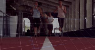 Running on treadmill, people with fitness data analysis animation overlaid. technology, exercise, workout, analytics, health - Powered by Shutterstock - Get 15% off with code: PIKWIZARD15