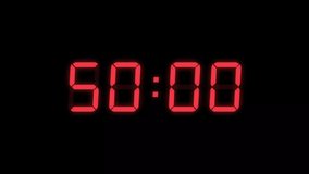 Red Digital Countdown Timer Starting at 50:00 (50 seconds) on Black Background, Featuring High-Visibility LED Display. 4K Motion Graphics - Powered by Shutterstock - Get 15% off with code: PIKWIZARD15