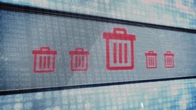 Animating trash bin icons over binary code background. Technology, animation, recycling, digital, coding, waste management - Powered by Shutterstock - Get 15% off with code: PIKWIZARD15