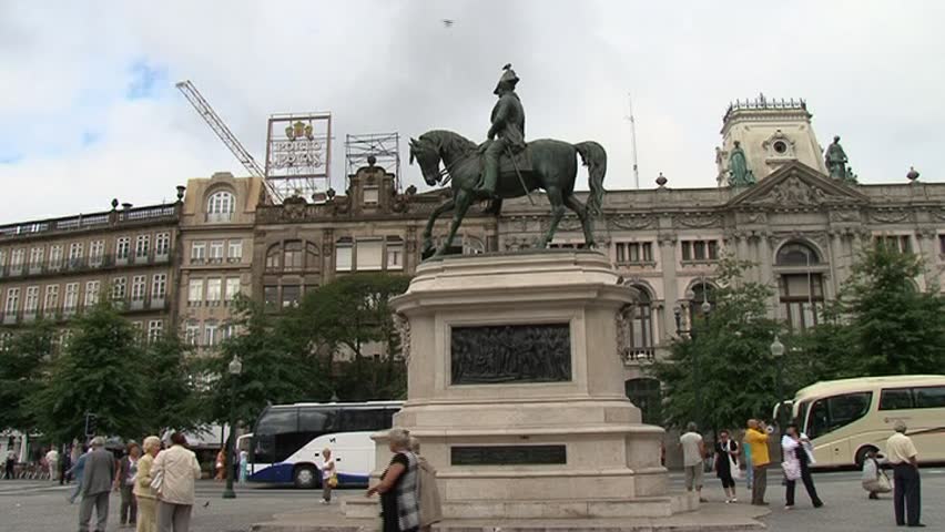The monument of the king Pedro IV on the main square of Porto, Portugal 