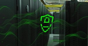 Green lock and shield cybersecurity animation over data center servers. data protection, encryption, technology, network, firewall - Powered by Shutterstock - Get 15% off with code: PIKWIZARD15