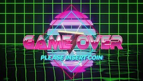 Game Over text animation over retro grid and neon geometric shapes. gaming, 80s, digital, video game, vintage, futuristic - Powered by Shutterstock - Get 15% off with code: PIKWIZARD15