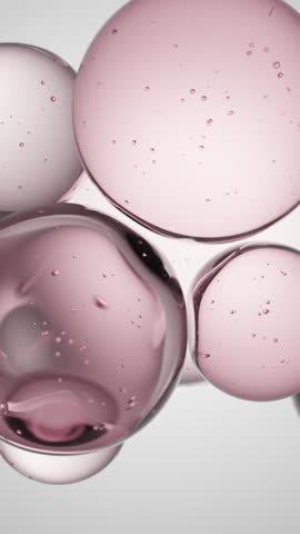 Cosmetics pink serum liquid bubbles 3d abstract background. Cosmetic moisturizer essence gel. Collagen fluid bubble molecule. Moisturizing cream or oil for personal health care and beauty skin concept