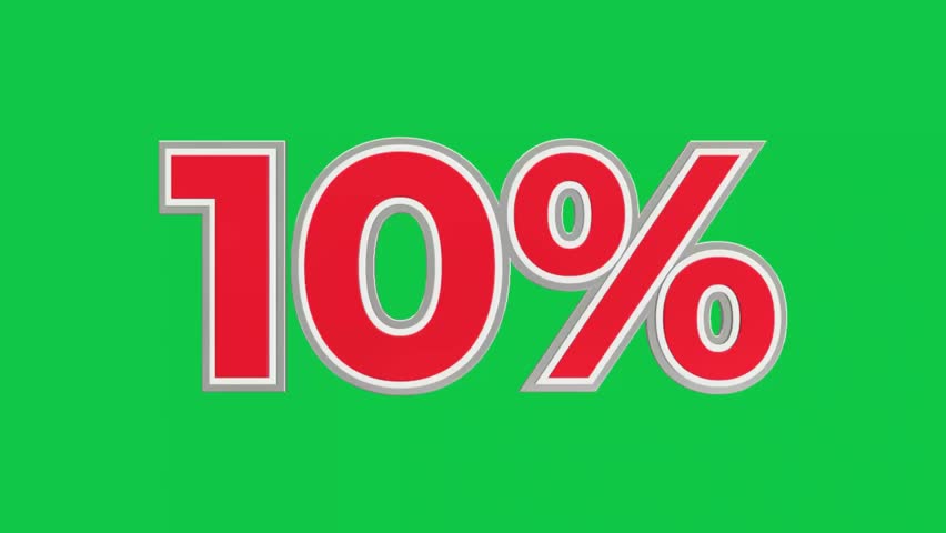 3D 10% Percent sale tag on green screen chroma key background, 4K video clip for super shop