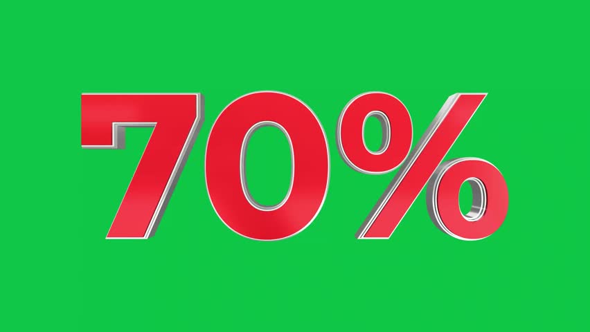 3D 70% Percent sale tag on green screen chroma key background, 4K video clip for super shop