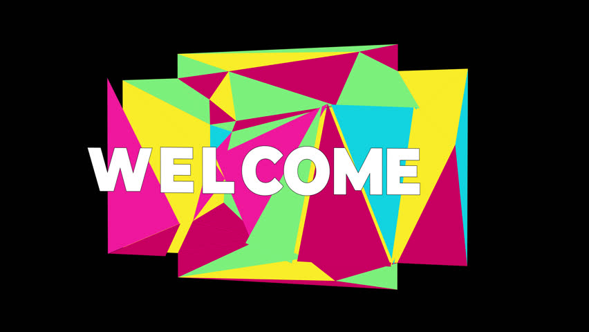 Welcome typography banner on colorful triangles on transparent background