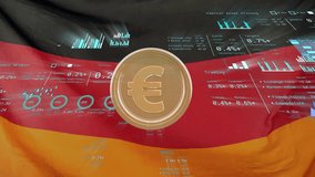 Euro currency symbol and financial data animation over German flag background. Finance, economy, investment, banking, Germany, statistics - Powered by Shutterstock - Get 15% off with code: PIKWIZARD15