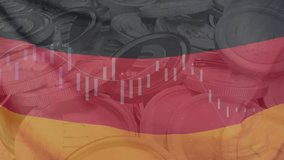 German flag and financial data animation over euro coins background. Economy, finance, money, investment, currency, Germany - Powered by Shutterstock - Get 15% off with code: PIKWIZARD15