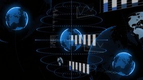 Digital globe surrounded by data charts and graphs, global data analysis animation. Analytics, technology, data visualization, network, insights, big data - Powered by Shutterstock - Get 15% off with code: PIKWIZARD15