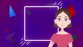 Animated woman presenting with geometric shapes on purple background animation. presentation, illustration, vibrant, creative, colorful, modern - Powered by Shutterstock - Get 15% off with code: PIKWIZARD15