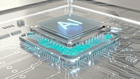 CPU connection with motherboard. AI accelerated microchip connecting with white PCB. Can be used in background elements related to technology or Artificial intelligence (AI). 3D Render. - Powered by Shutterstock - Get 15% off with code: PIKWIZARD15