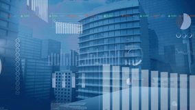Financial data charts and graphs animation over cityscape background. Business, finance, growth, analysis, economy, urban - Powered by Shutterstock - Get 15% off with code: PIKWIZARD15