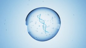 DNA double helix strand rotates in a cell on blue background loop animation. science and biotechnology concept. 3d render - Powered by Shutterstock - Get 15% off with code: PIKWIZARD15