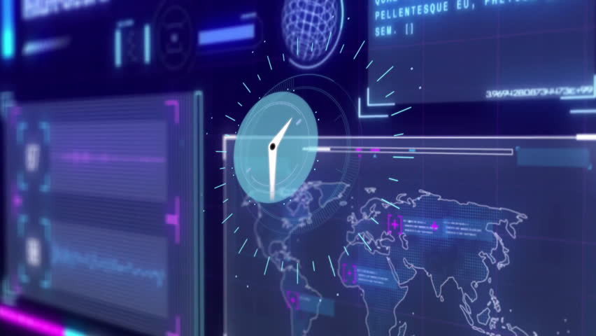 Digital clock and data processing animation over futuristic interface with world map. Technology - Powered by Shutterstock - Get 15% off with code: PIKWIZARD15