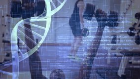 DNA strand and binary coding animation over man exercising in gym. Technology, fitness, data, genetics, digital, exercise - Powered by Shutterstock - Get 15% off with code: PIKWIZARD15