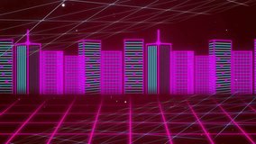 Animating text over neon cityscape with geometric shapes in vibrant colors. Animation, typography, modern, abstract, urban - Powered by Shutterstock - Get 15% off with code: PIKWIZARD15