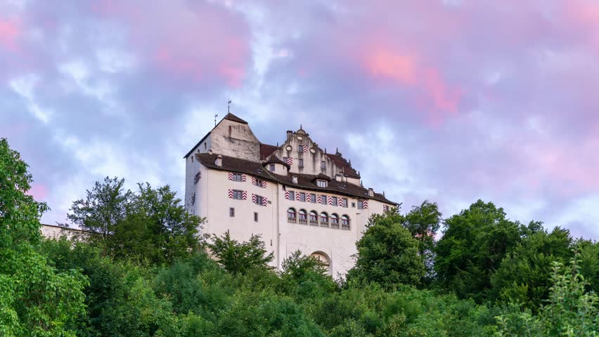 Zoom in on Castle Wildegg, located in the canton Aargau of Switzerland. Building this castle was initiated by the Habsburger. Beautiful clouds.