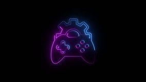Glowing neon line Game controller or joystick for game console icon .blue and pink glow  mask  color. up head and down gaming icon    isolated on black background. 4K Video motion graphic - Powered by Shutterstock - Get 15% off with code: PIKWIZARD15