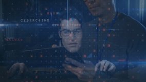 Cybercrime and malware detected animation over people using computers. Cybersecurity, data breach, hacking, digital security, virus, cyber attack - Powered by Shutterstock - Get 15% off with code: PIKWIZARD15