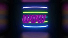 Wow text animation with neon lights on black background. glowing, typography, illuminating, vibrant, bright, color - Powered by Shutterstock - Get 15% off with code: PIKWIZARD15